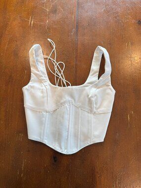 Guizio White Satin Lace-Up Corset Top Sleeveless Structured Bustier Size Small